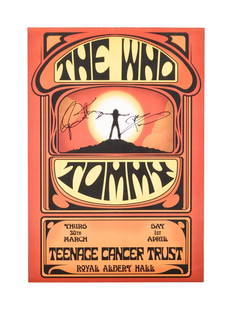 The Who | Peter Townshend and Roger Daltrey, CBE Signed "Tommy" Poster: A "Tommy" poster advertising a concert conducted by The Who that benefitted the Teenage Cancer Trust; signed in black felt-tip ink in the upper center by Roger Daltrey and Peter Townshend; rolled. 24