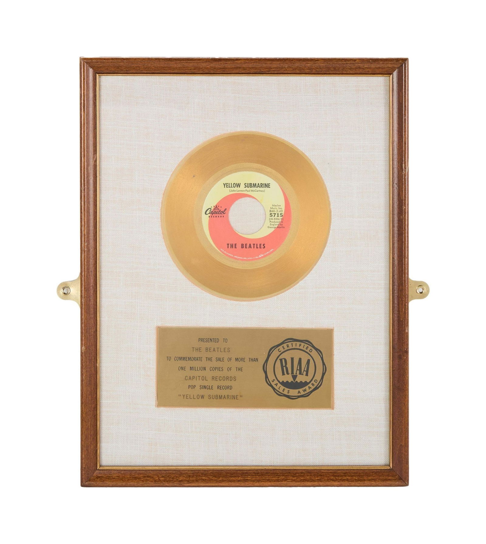 The Julian Lennon Collection | The Beatles "Yellow Submarine" RIAA "Gold" Single Record Award (1 of 3)