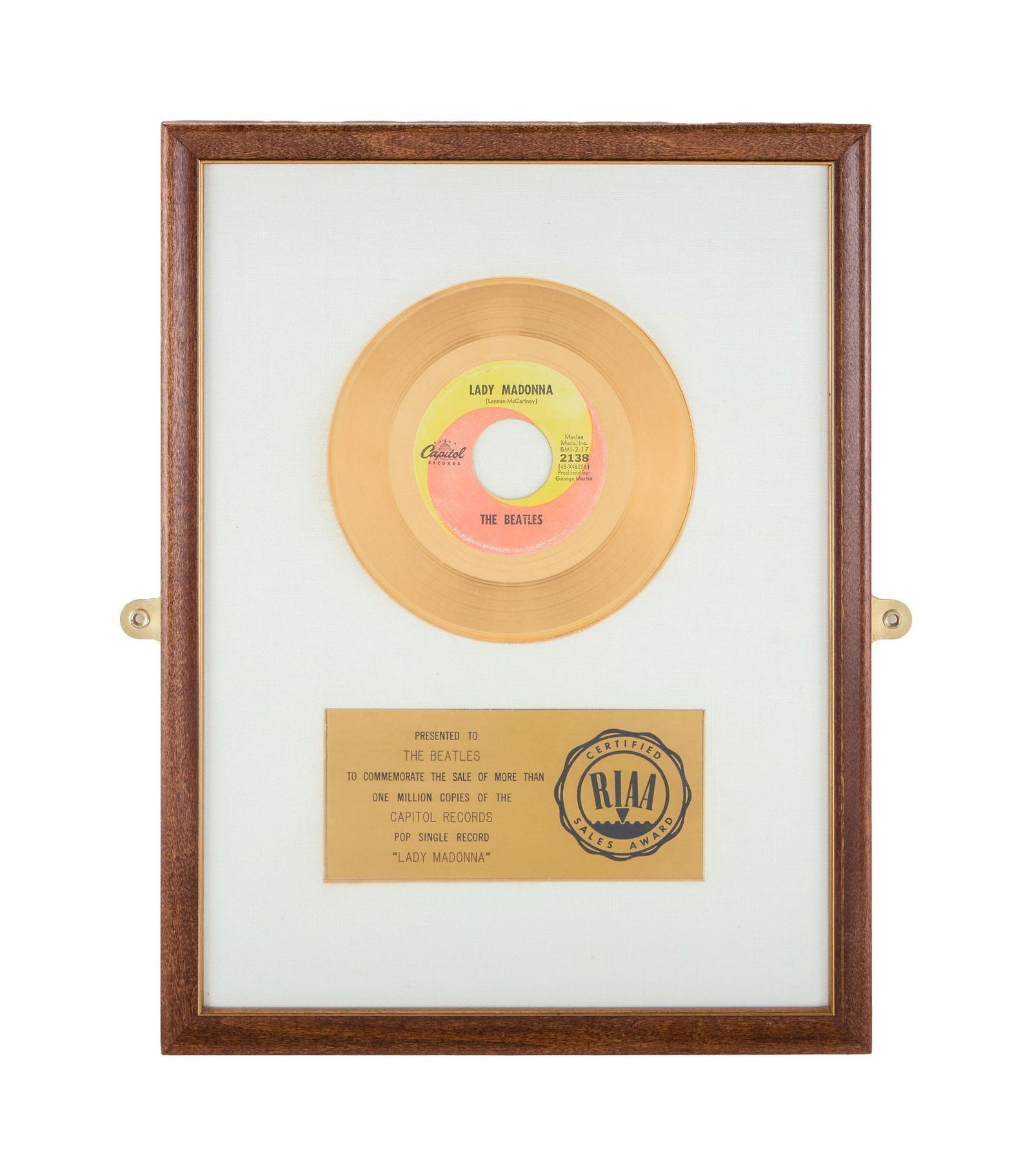 The Julian Lennon Collection | The Beatles "Lady Madonna" RIAA "Gold" Single Record Award (1 of 3)