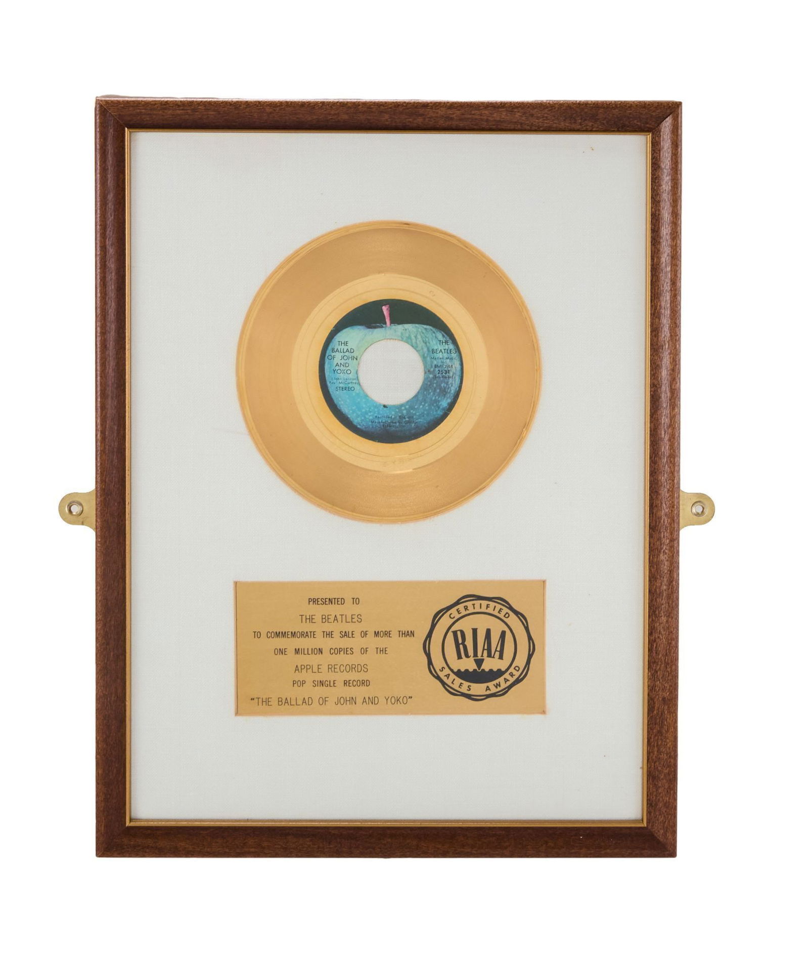 The Julian Lennon Collection | The Beatles "The Ballad Of John And Yoko" RIAA "Gold" Single Record (1 of 3)