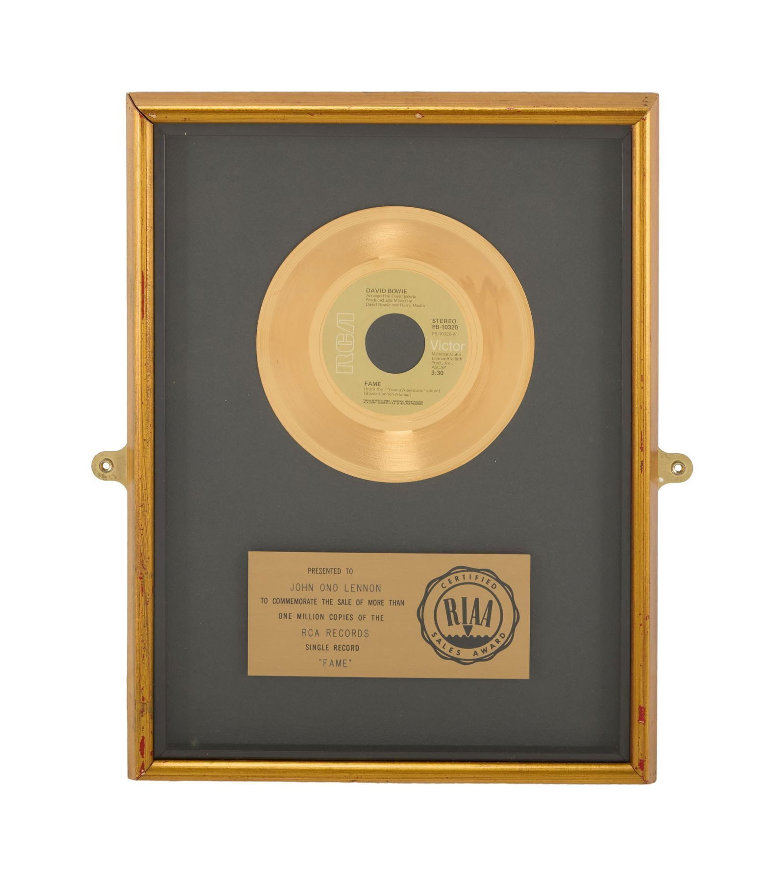 The Julian Lennon Collection | John Lennon "Fame" RIAA "Gold" Single Record Award (1 of 3)