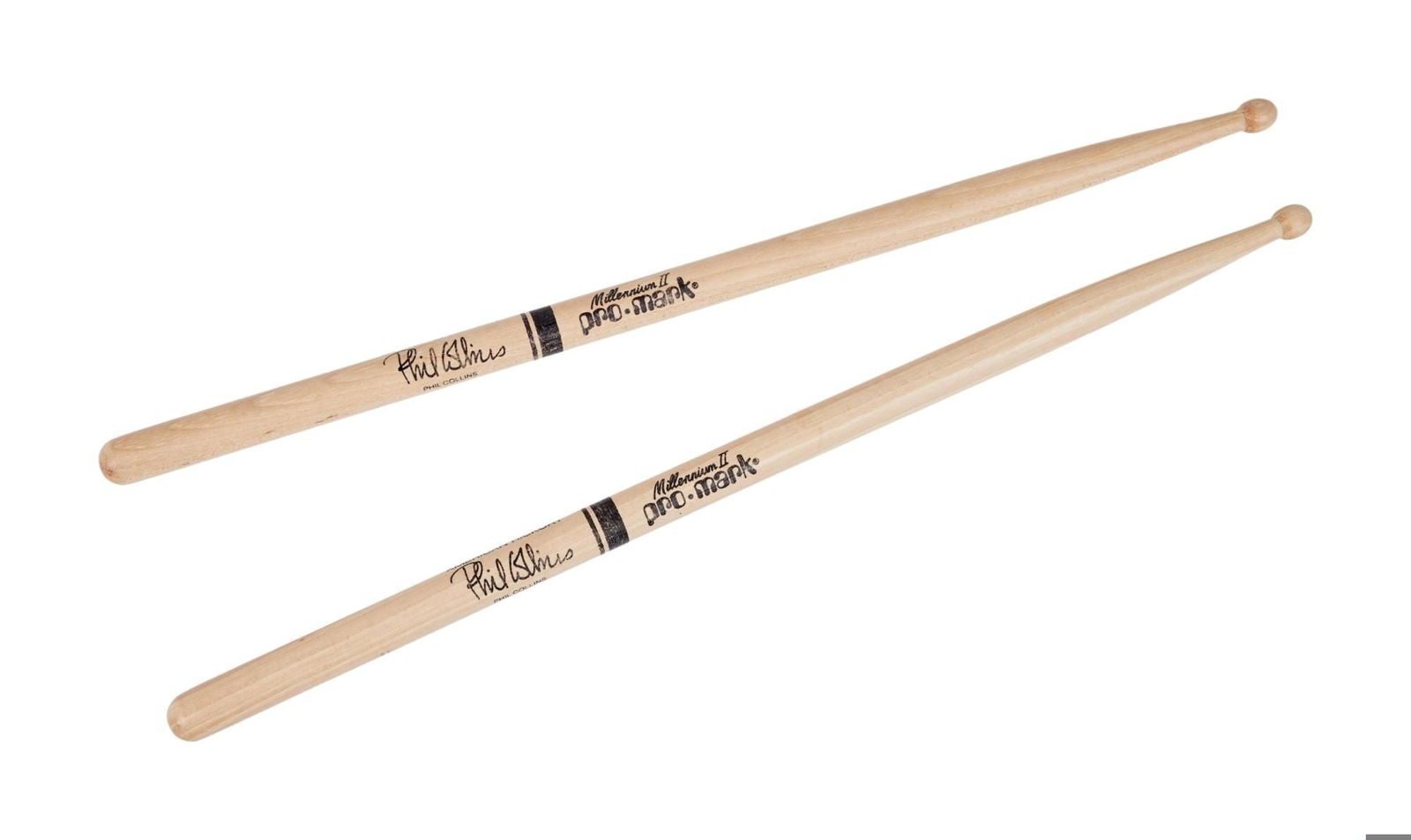 Phil Collins | Owned Pro-Mark Signature Model Drumsticks: A pair of Phil Collins Pro Mark Signature model drumsticks which were owned by Phil Collins. They are printed with Phil Collins’ name along with the brand name and details. The sticks were obtai