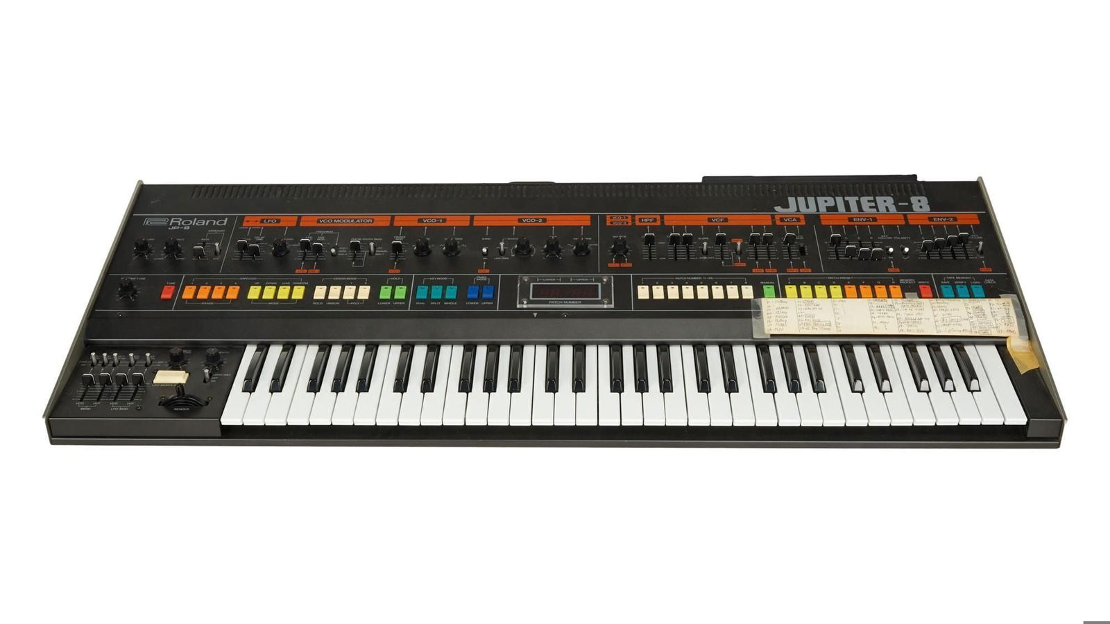 Stu Phillips | Roland Jupiter 8 Synthesizer Used on Themes for "Knight Rider" and "Battlestar: A 1983 Roland Jupiter-8 61 Key Synthesizer, serial #363114, owned and played by Stu Phillips, composer of many of Film and Television’s most memorable themes including The Monkees, The Six Milli