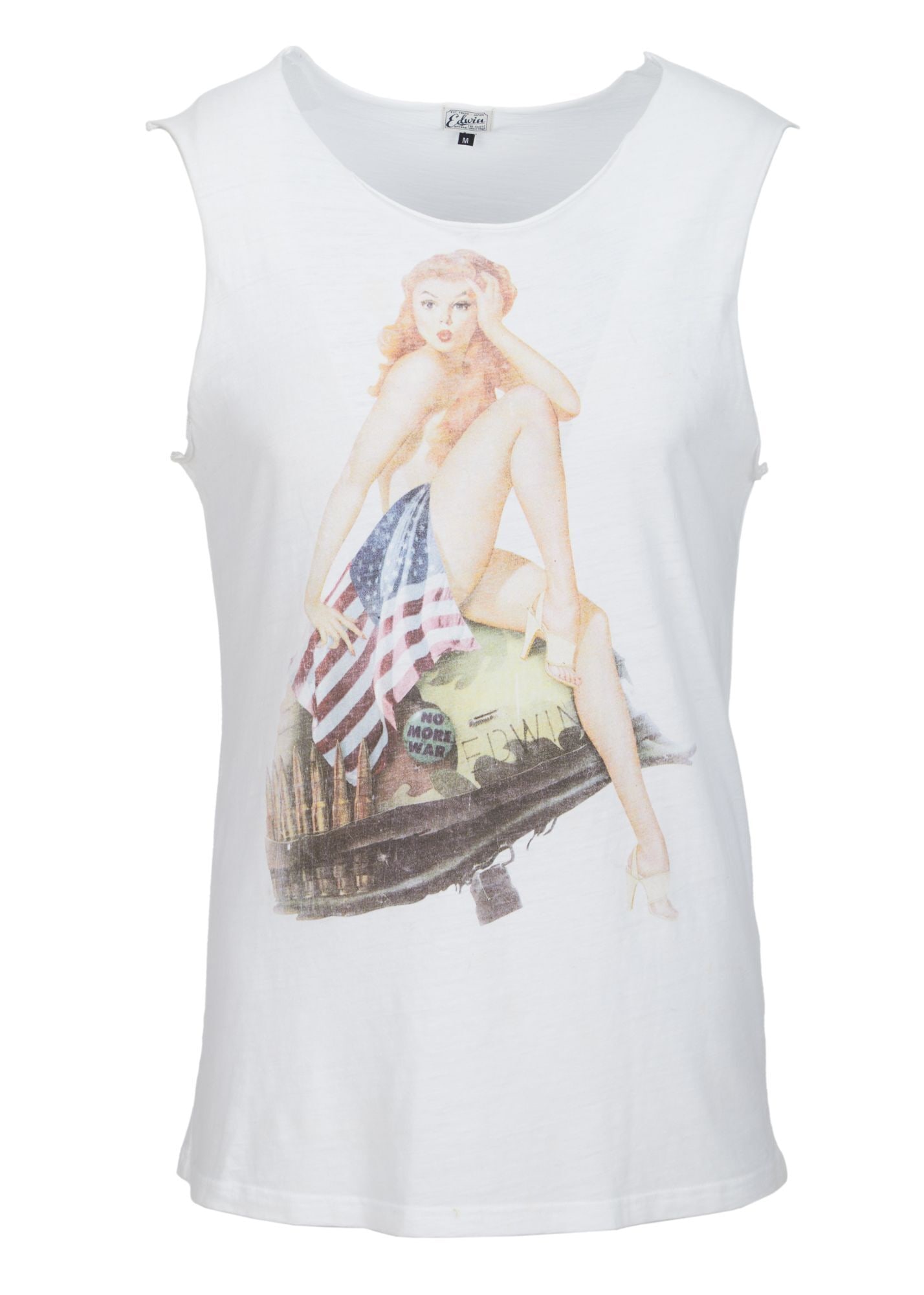 Kings of Leon | Nathan Followill 2013 Stage-Worn T-Shirt: A white graphic sleeveless t-shirt, stage worn by Kings of Leon drummer, Nathan Followill, on stage in June of 2013, in Manchester, UK. The white 100% cotton sleeveless t-shirt features a graphic of a