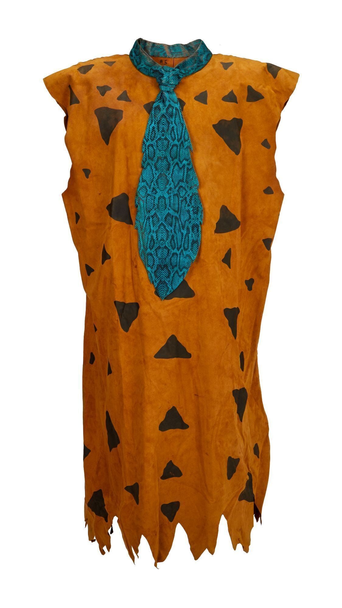 The Flintstones | John Goodman "Fred Flintstone" Ensemble: An original costume worn by John Goodman as Fred Flintstone in the live action family comedy The Flintstones (Universal, 1994). This ensemble consists of a brown-orange suede tunic with hand