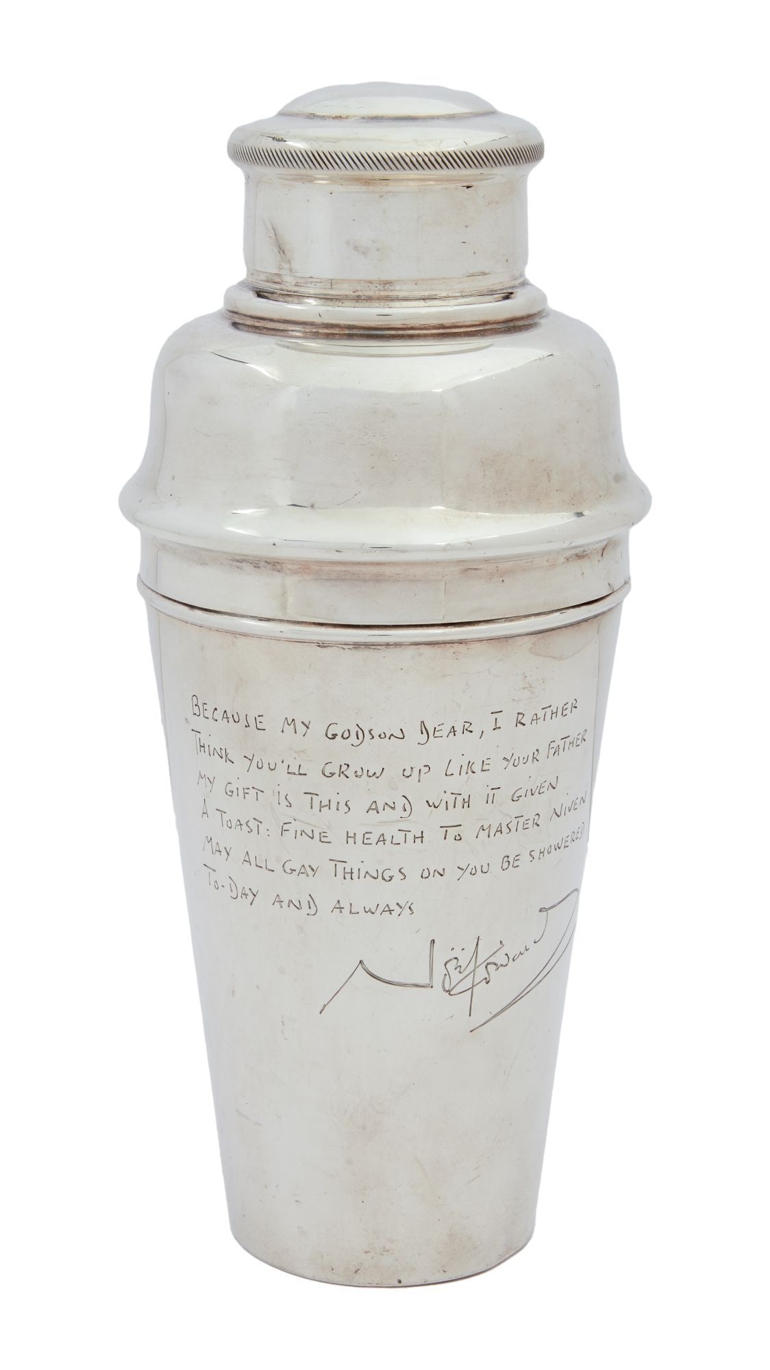 David Niven, Jr. | 1942 Noel Coward Gifted " To The Newborn Baby" Sterling Silver Cocktail Shaker (1 of 5)