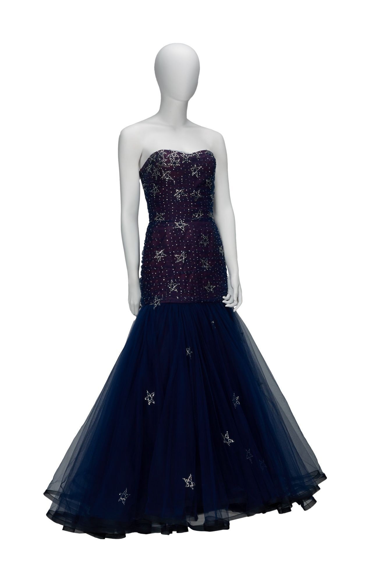 Princess Diana | 1986 Murray Arbeid Midnight Blue Tulle Diamante Star Gown With Magazine: A Murray Arbied embellished tulle gown belonging to Princess Diana of Wales, worn twice in 1986, once to the Phantom of the Opera premiere (October 1, 1986), and again to a dinner at Claridge's for Ki