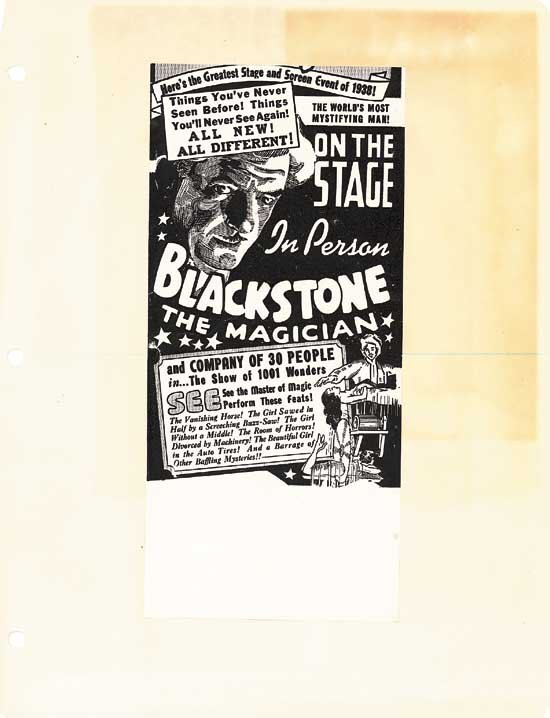 Harry Blackstone Sr. Original B & W Ad Card