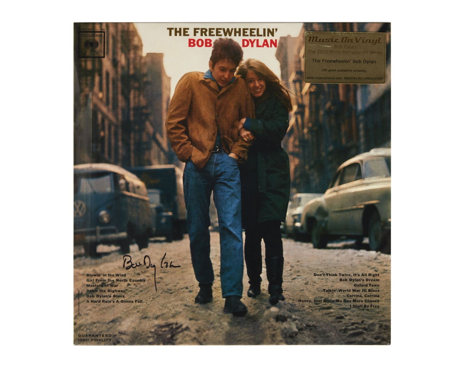 Bob Dylan | 2017 Autographed "The Freewheelin' Bob Dylan" Album 鮑勃·迪: A US vinyl pressing of Bob Dylan’s 1963 album "The Freewheelin’ Bob Dylan" signed on the front cover by Dylan in black ink. The album was signed in 2017 for Dylan’s manager Jeff Rose