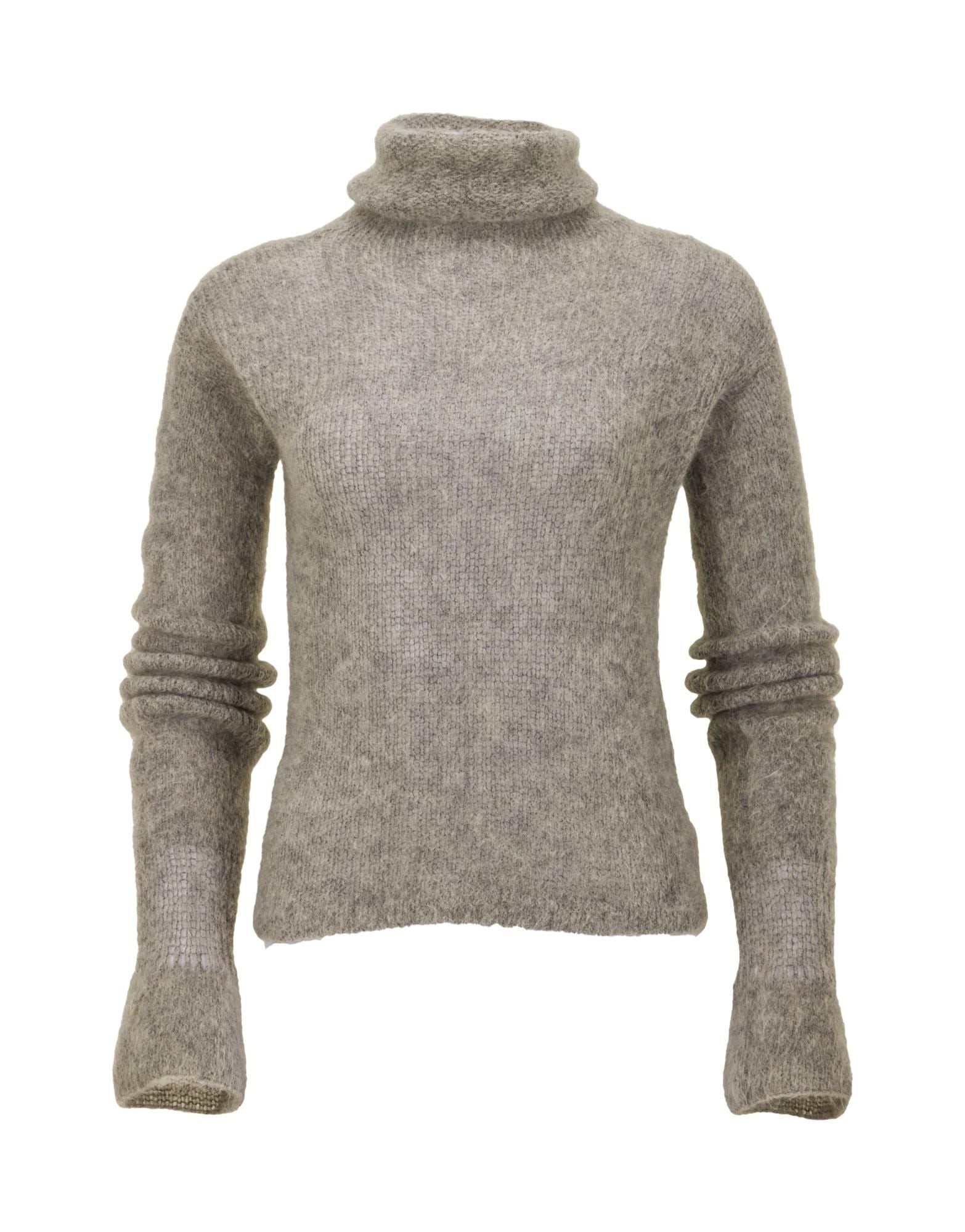 Friends | "Rachel Green" Sweater: A grey sweater worn by Rachel Green in the beloved show Friends (Warner Bros. Television, 1994-2004). The grey mohair sweater features a turtle neck and long sleeves, with a Warner Bros. barcode stick