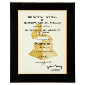 Christine McVie | "Rumours" Album of the Year Grammy Nomination Plaque