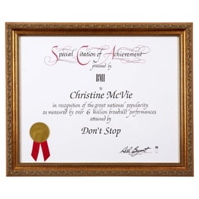 Christine McVie | BMI Citation Of Achievement For "Don't Stop"