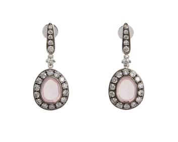 Christine McVie | Annoushka Rose Quartz and Diamond Ear Pendants