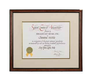 Christine McVie | BMI Citation Of Achievement For "Say You Love Me"