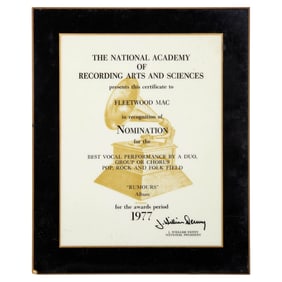 Christine McVie | "Rumours" "Best Vocal" Grammy Nomination Plaque