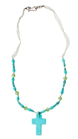 Christine McVie | Photo-Worn Simulated Turquoise Cross Pendant Necklace