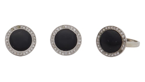 Christine McVie | Onyx, Diamond, and 14k White Gold Earring and Ring Set