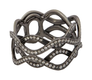 Christine McVie | Blackened Gold and Diamond Crossover Lattice Ring