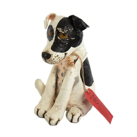 Christine McVie | Black and White Papier-Mache Dog Sculpture with Tag