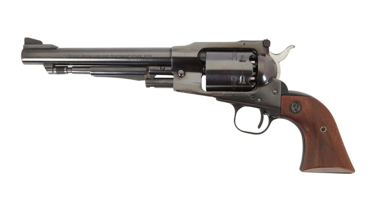 James Arness | Ruger Old Army Percussion Revolver: A Ruger Old Army black powder revolver, serial number 140-27524, .45 caliber black powder, 7 ½” barrel, blued finish with adjustable sights and walnut medallion grips. The revolver is in fi