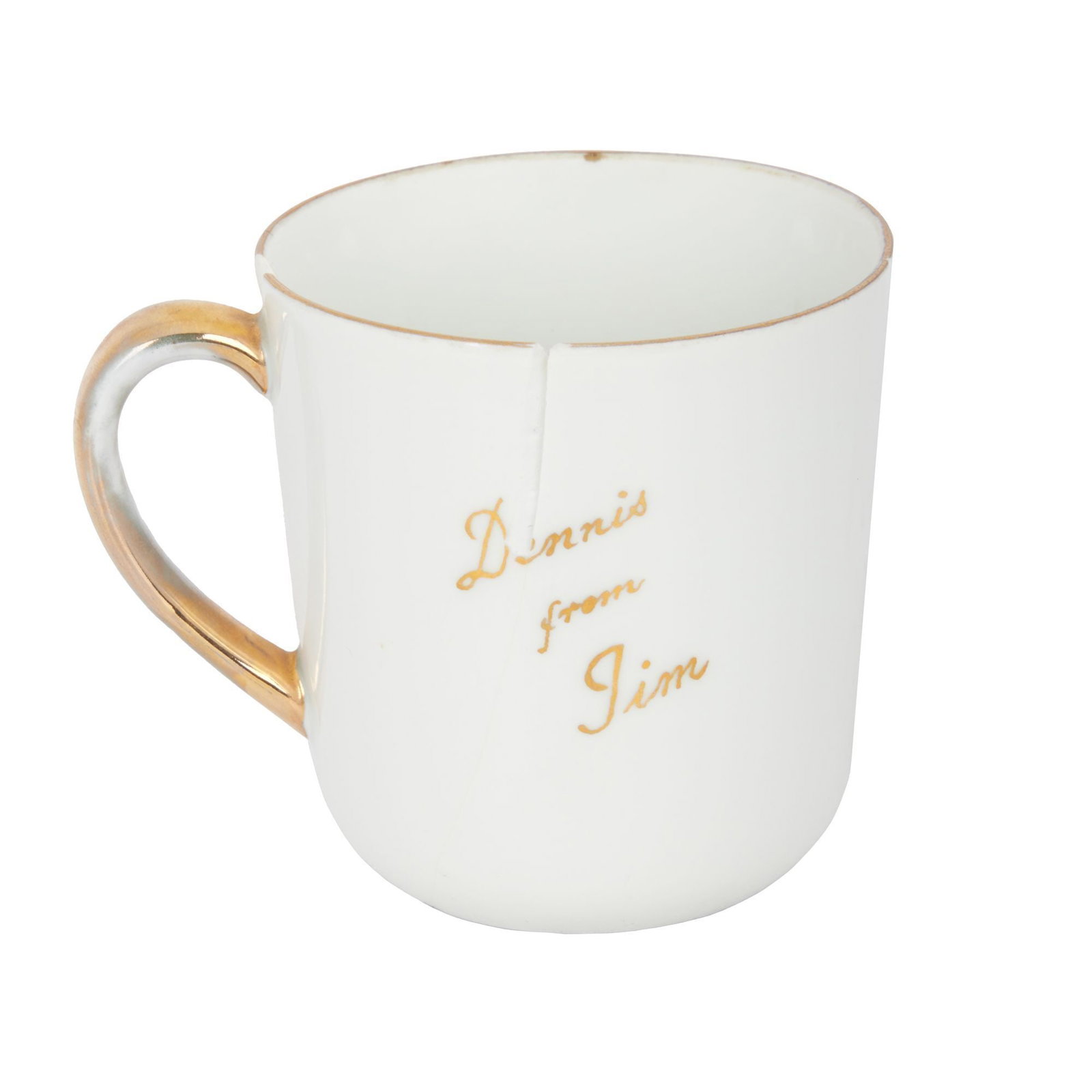 Dennis Weaver | "Gunsmoke" James Arness Gifted Year Two Hand-Painted Porcelain Mug: An original hand-painted porcelain mug commissioned by James Arness as a cast and crew gift at Christmas during the second year of the television series Gunsmoke (CBS Productions, 1955-1975), personal