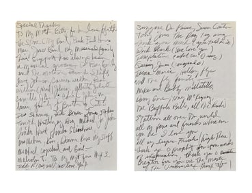 Rick James | Handwritten "Street Songs" Album Special Thanks Section