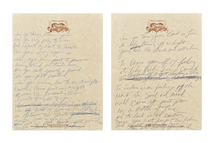 Rick James | Handwritten Working Lyrics for "Don't Give Up On Love"