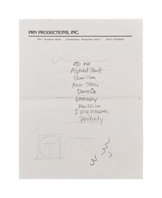 Prince | "Lovesexy" Handwritten Track List