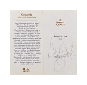 Michael Jackson | 1990s Signed Concorde Menu