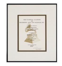 Whitney Houston | 1987 "Whitney" Album of the Year Grammy Nomination Certificate