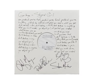 Garbage | Band Signed and Steve Marker Handwritten "Stupid Girl" Lyrics on Test Vinyl Sleeve