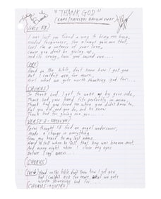 Kane and Katelyn Brown | Handwritten and Signed "Thank God" Lyrics