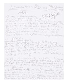 Old Crow Medicine Show | Ketch Secor Handwritten and Mike Harris Signed "Louder Than Guns" Lyrics