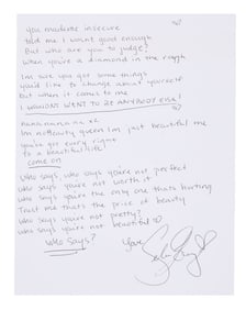 Selena Gomez | Handwritten and Signed "Who Says" Lyrics