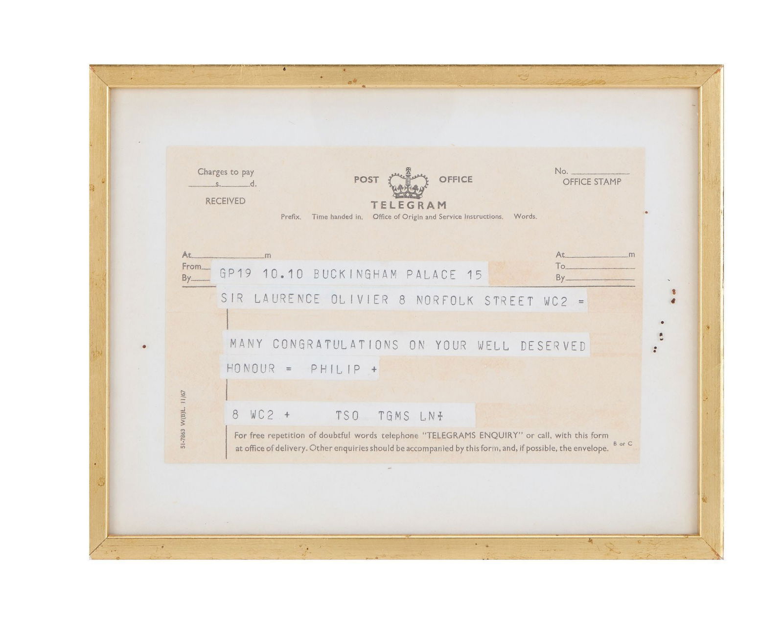 Laurence Olivier | Framed Prince Philip Telegram (1 of 2)