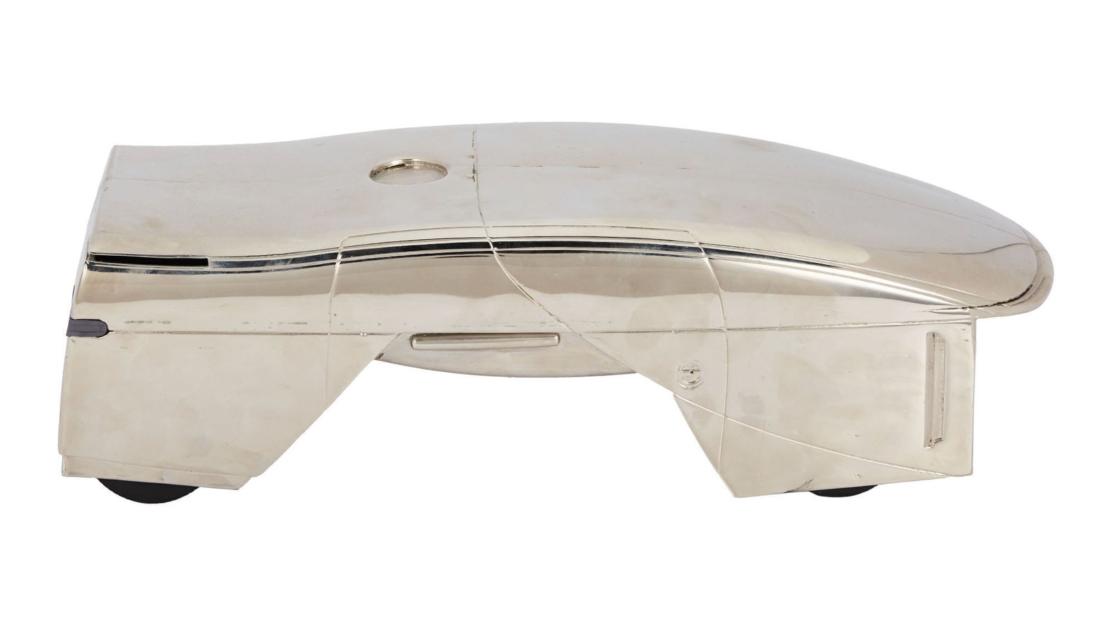 Syd Mead | Hypervan Model: An original model of the Hypervan, designed by Syd Mead. The model is composed of resin and features a metal-plated body. One of the four non-rotating wheels is missing. The Hypervan is a conceptual v