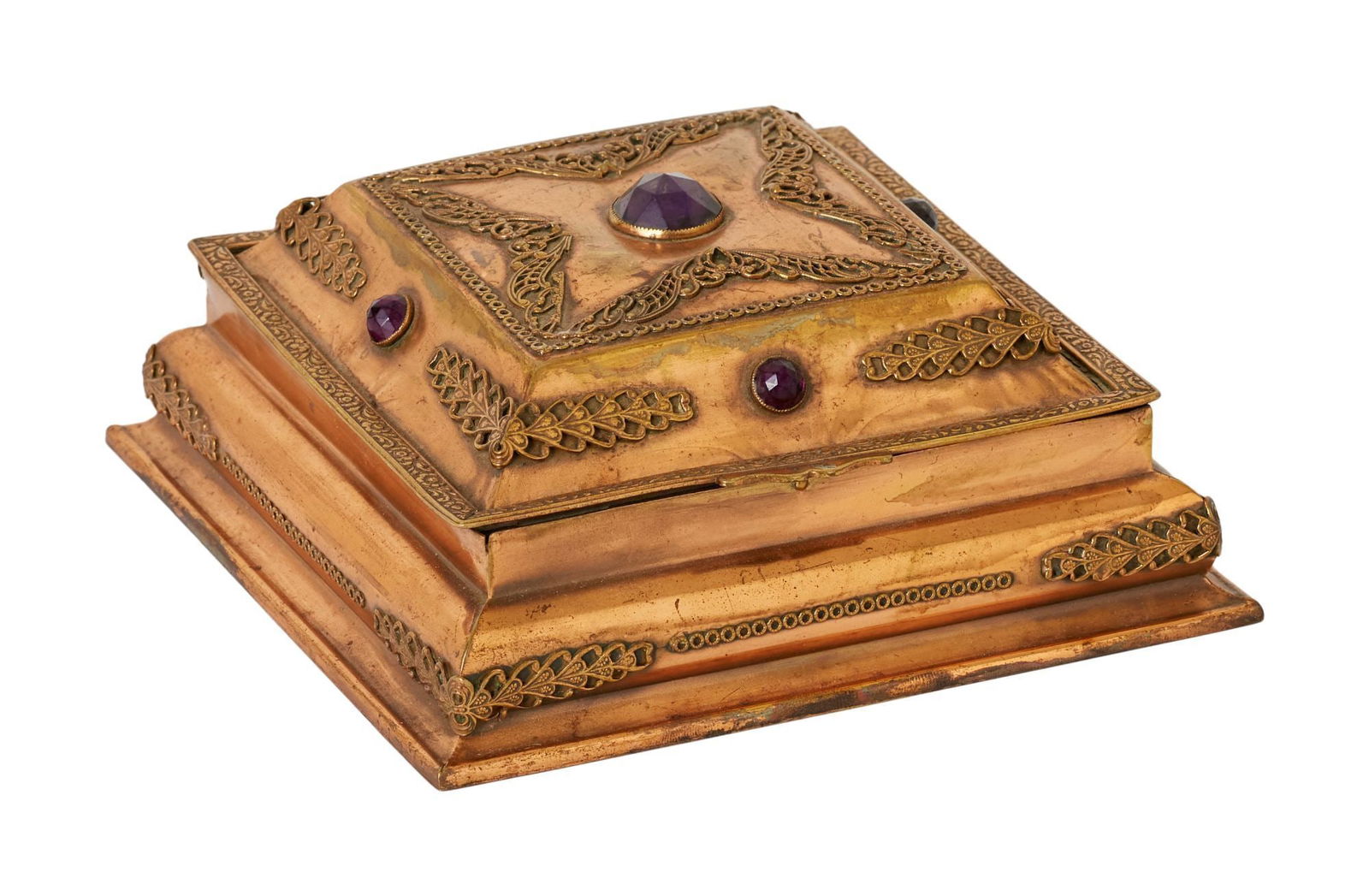 The Goonies | "One-Eyed Willy" Treasure Chest Prop and Jack Johnson Signed "Skeleton Organ": A copper-tone metal treasure chest used as a prop from One-Eyed Willy's treasure in Richard Donner's The Goonies (Warner Bros., 1985). Together with a copy of a blueprint with a sketch of the Skeleton