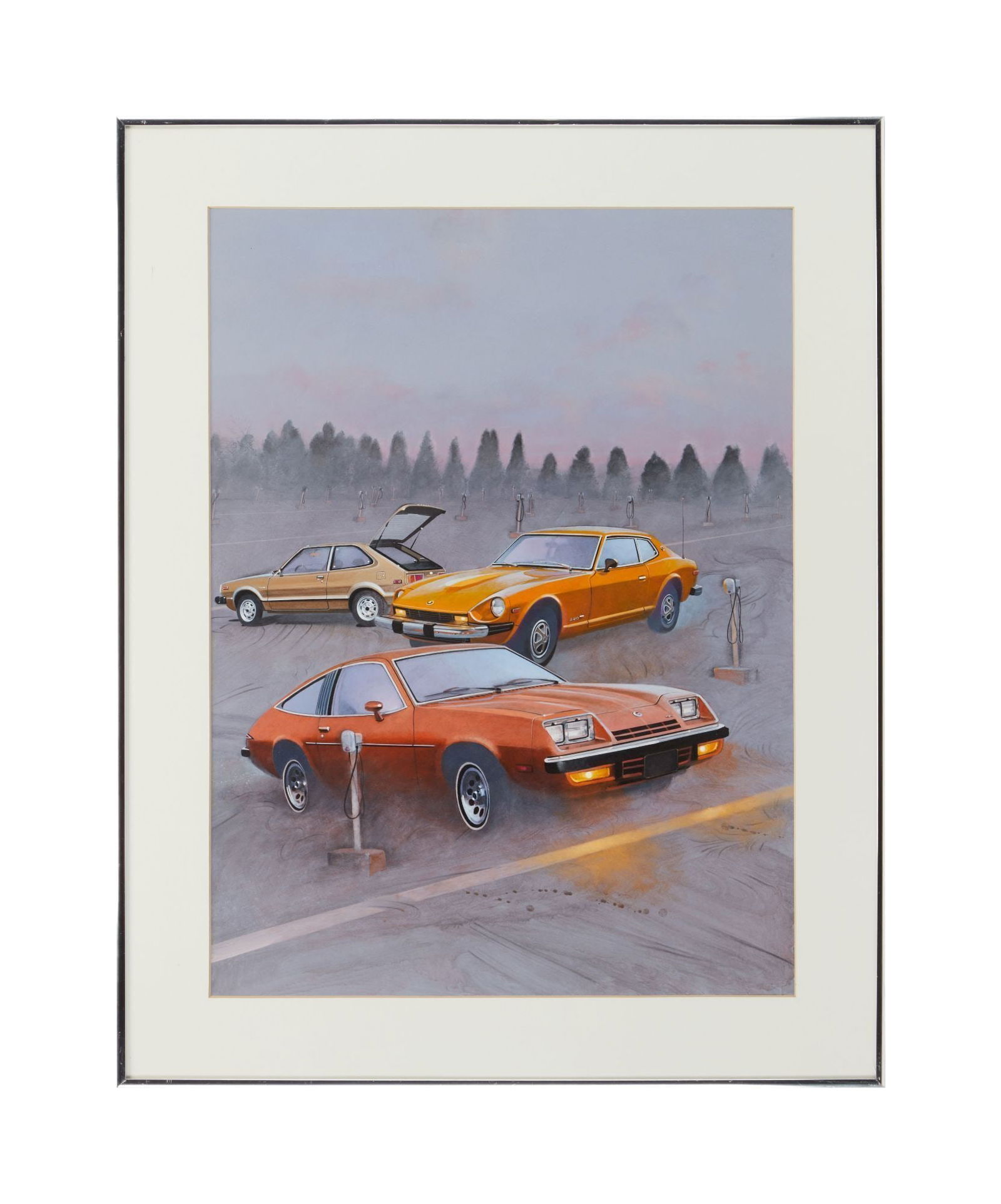 Playboy | Martin Hoffman Cars Number 3: Martin Hoffman (American, 1935-2013) mixed media on illustration board drawing of cars. This artwork appeared on page 150 of the January 1977 issue of Playboy Magazine, illustrating the article by Bro