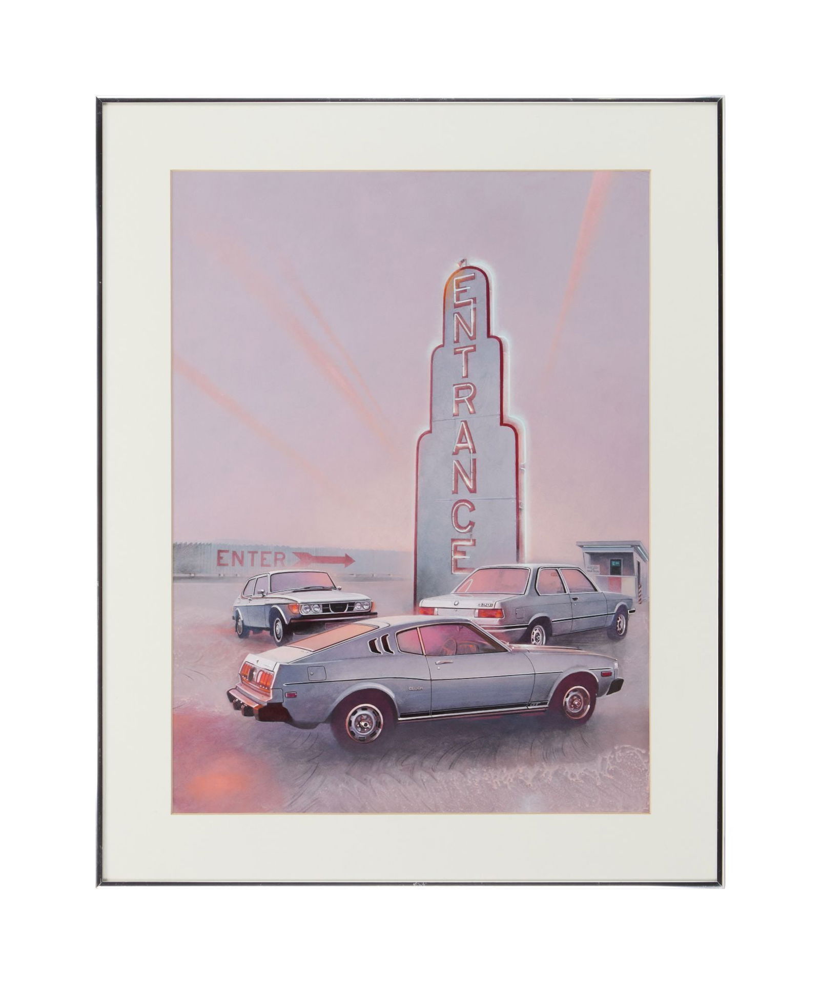 Playboy | Martin Hoffman Cars Number 5: Martin Hoffman (American, 1935-2013) mixed media on illustration board drawing of cars. This artwork appeared on page 148 of the January 1977 issue of Playboy Magazine, illustrating the article by Bro