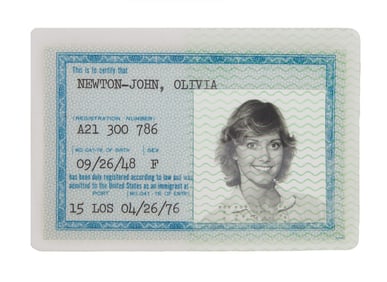 Olivia Newton-John | 1976 Alien Registration Receipt Card