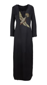 Olivia Newton-John | Gucci Black Silk Bird-Embellished Gown