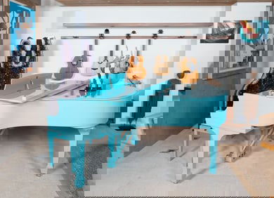 Olivia Newton-John | Steinway Turquoise Baby Grand Piano and Bench