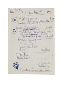 Olivia Newton-John | Handwritten Lyrics for "My Blue Piano"