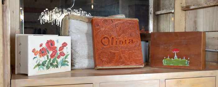 Olivia Newton-John | White Sewing Box with Painted Red Flowers