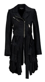 Olivia Newton-John | Ann Demeulemeester Black Motorcycle Trench Coat
