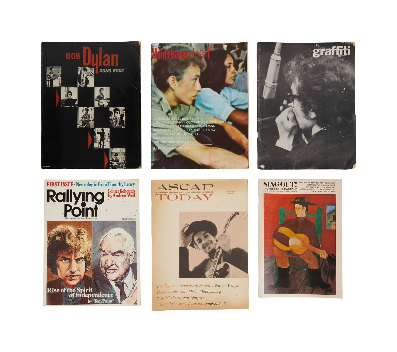 Bob Dylan | Aronowitz Scrapbook And Press Clippings Archive: A black scrapbook with ten pages containing vintage press clippings, most dating to July and August of 1963, about Bob Dylan. Also includes a loose copy of the September 2, 1965 issue of the Village V