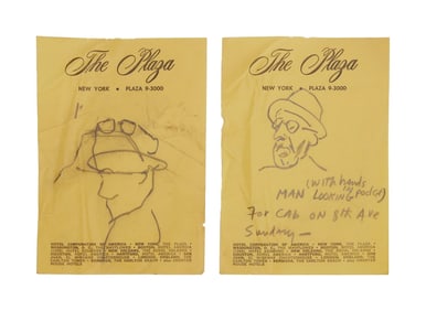 Bob Dylan | Two Original Pencil Sketches Of A Man On Plaza Hotel Memo Pad