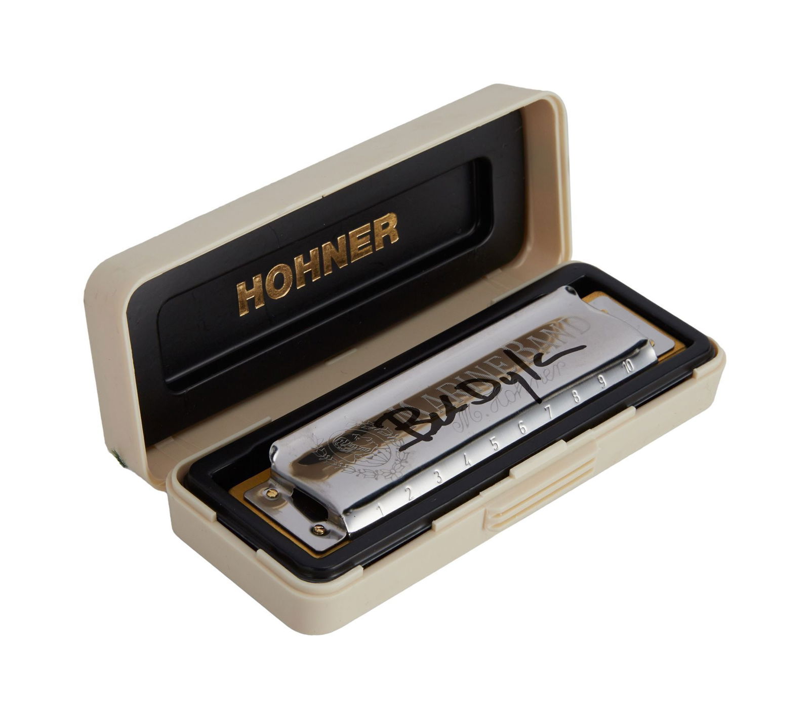 Bob Dylan | Signed Harmonica With LOA from Jeff Rosen: An M. Hohner Marine Band harmonica in the key of C, signed on the top in black marker pen "Bob Dylan". In original card case. Accompanied by a Letter of Authenticity dated Oct 18, 2022 on "Bob Dylan M