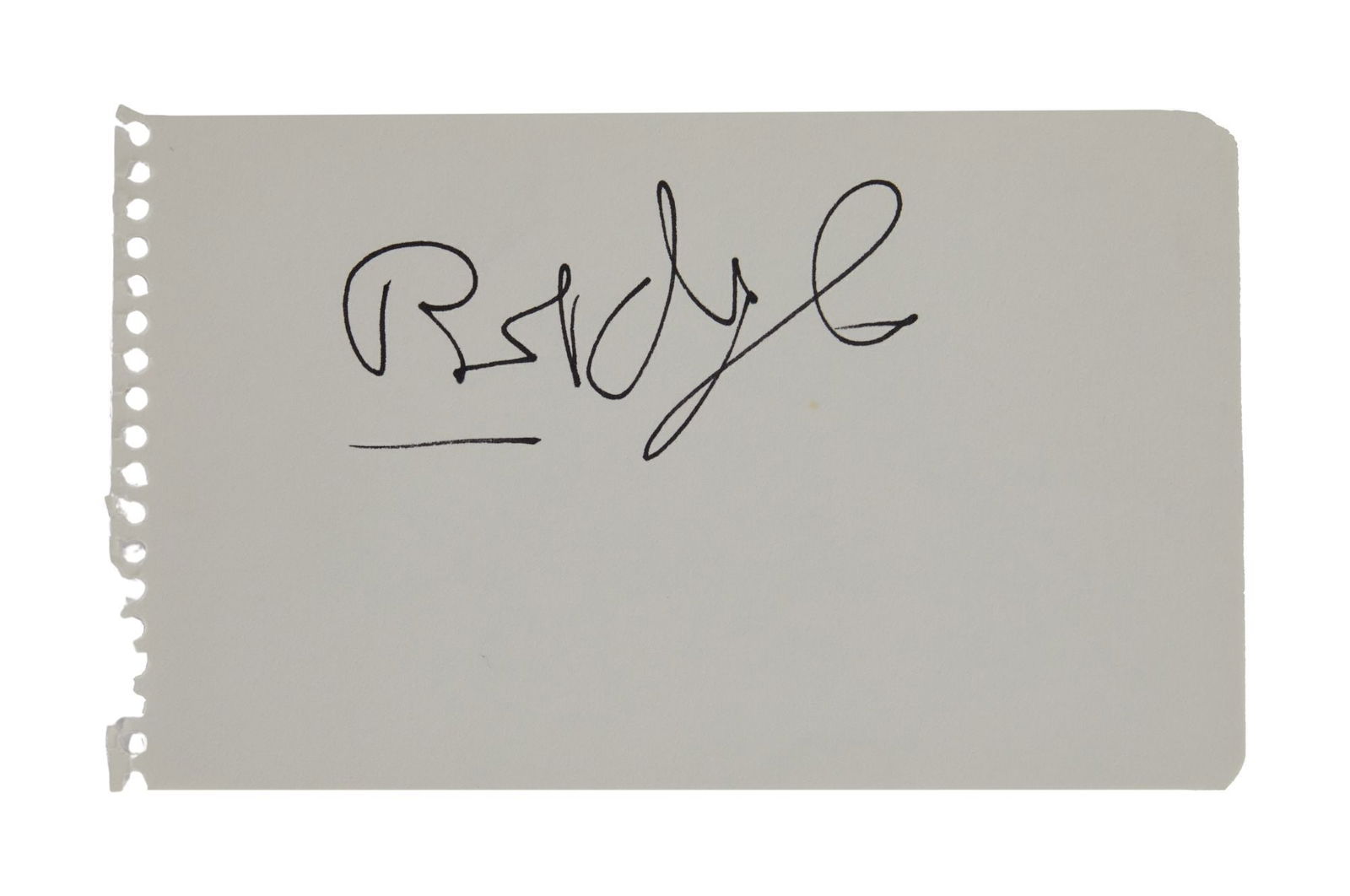 Bob Dylan | Signed Notebook Page: A piece of paper from a notebook signed in black ink "Bob Dylan". Accompanied by a Letter of Authenticity from JSA. 3.5 x 5.75 inches Books and Manuscripts