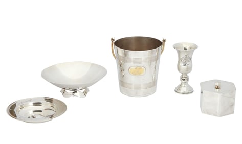 Jerry Lewis | Assorted Crystal Champagne Flutes and Sterling Silver Vessels